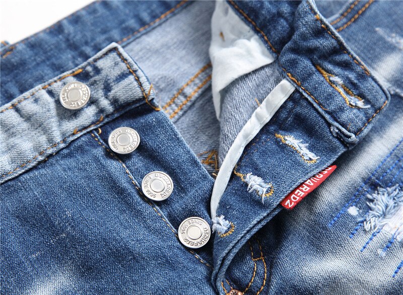 Kimsere heren hi street destroyed jeans merk gescheurde denim broek met gatenpatches gescheurde jeans rechte pasvorm