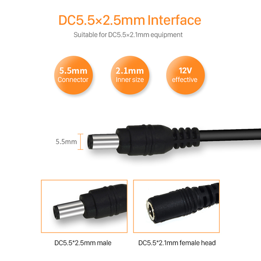 DC Power Extension Cable Jack Socket To 5.5mmx2.1mm Male Plug For CCTV IP Camera 12 Volt Extension Cord 1M 2M 3M 5M 10M