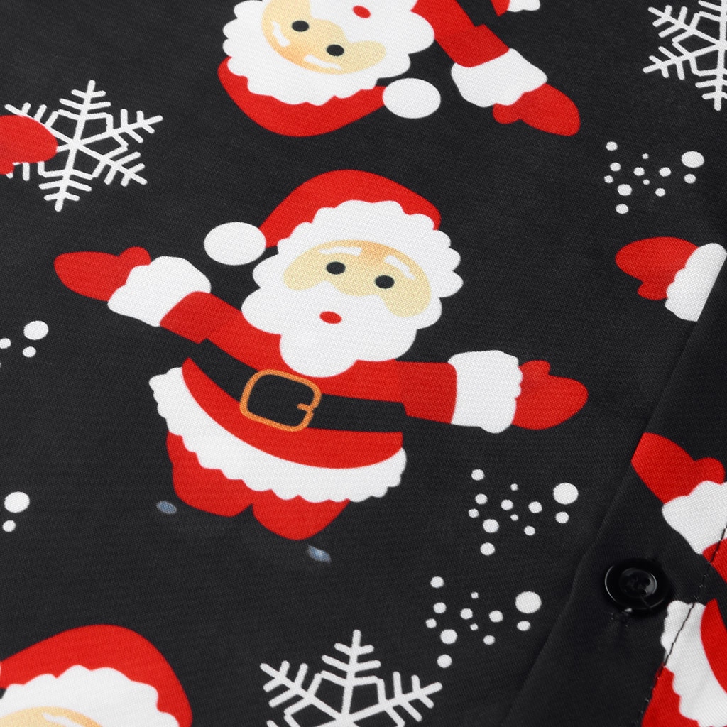 Feitong Christmas Shirts For Men Casual Snowflakes Santa Candy Printed Top Blouse Black Shirt Homme Camisas