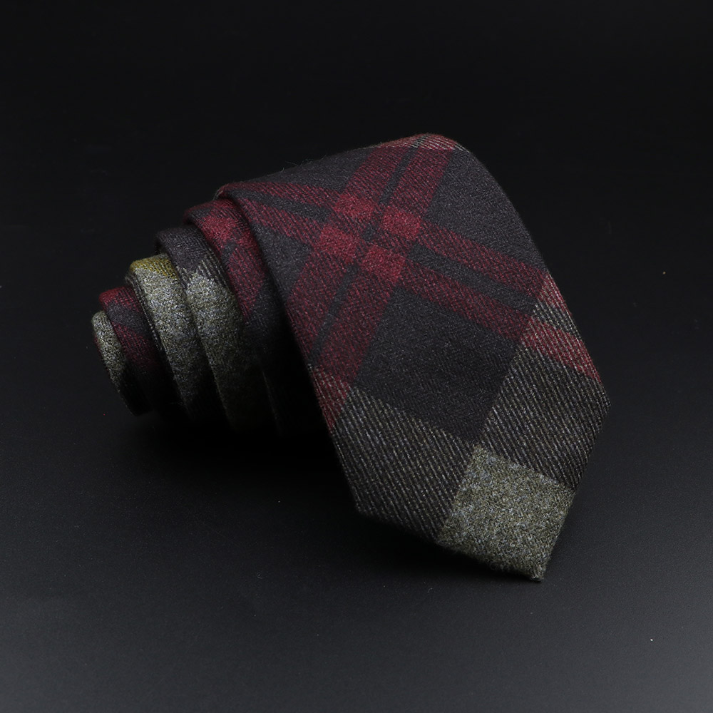 Men's Plaid Tie Cotton Black Grey Red Necktie Handmade Wool Narrow Collar Ties Wedding Business Party Suit Shirt Accessory