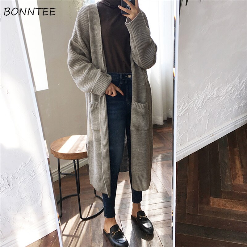 Vesten dames lange mouwen los gebreide dames effen truien koreaanse stijl dames trui warme trendy cardigan