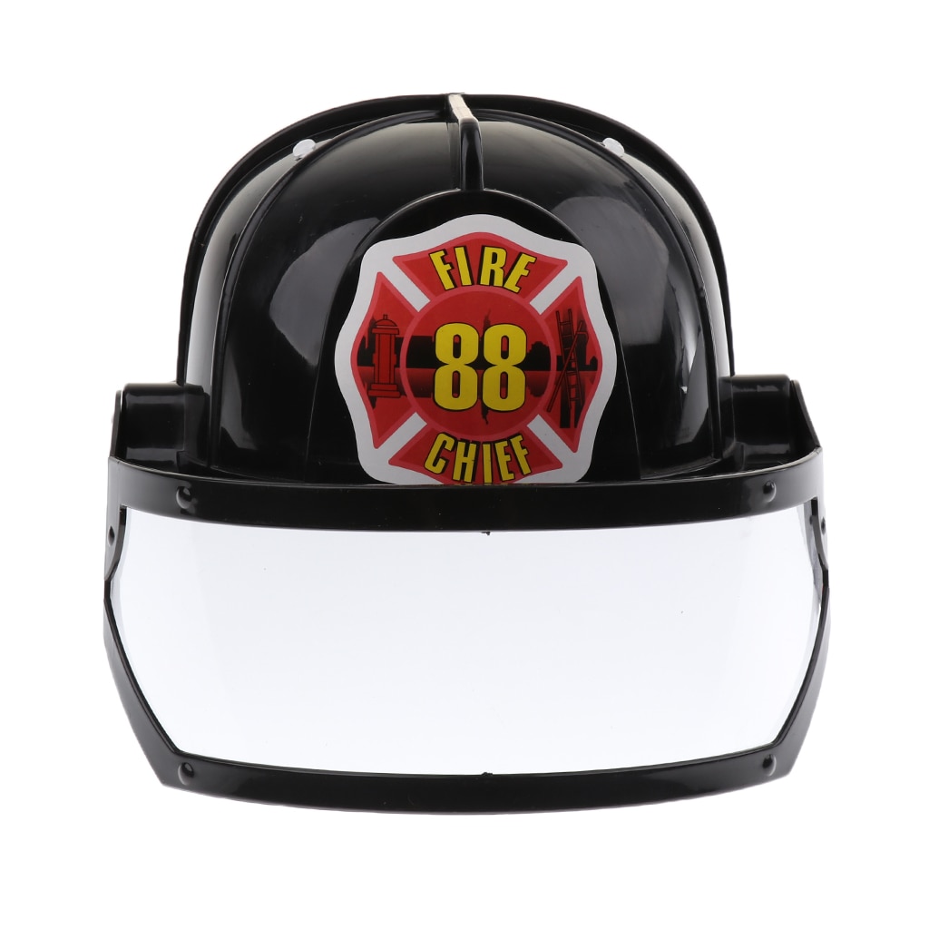 Simulation Role Play Game Toy Gear Fireman Helmet Fire Fighter Hat Kids Cosplay Set Toy - Black