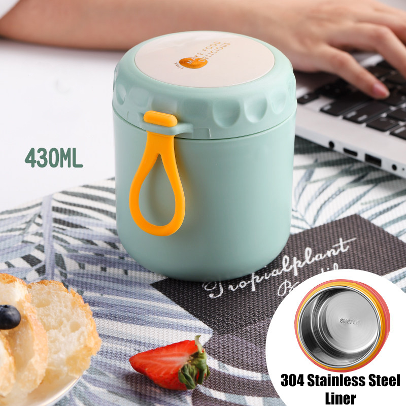 Onuobao 304 Rvs Thermos Soep Met Lepel 400Ml Japanse Stijl Eenvoudige Draagbare Verzegelde Ontbijt Lunch Cup: Green(SUS304)