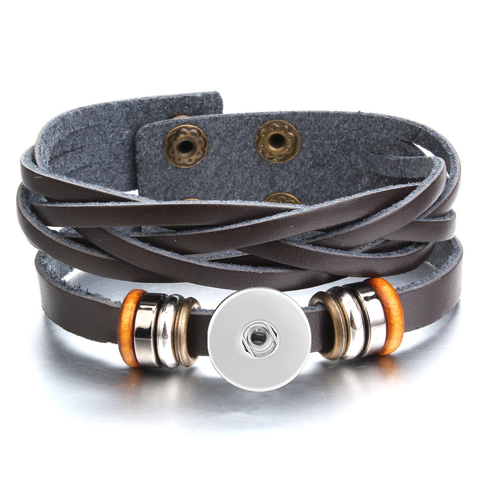 Snap Bracelet Men/Women Adjustable Black Brown Wrap Bangles Fit 18MM Snap Button Leather Bracelet Snap Jewelry: 6