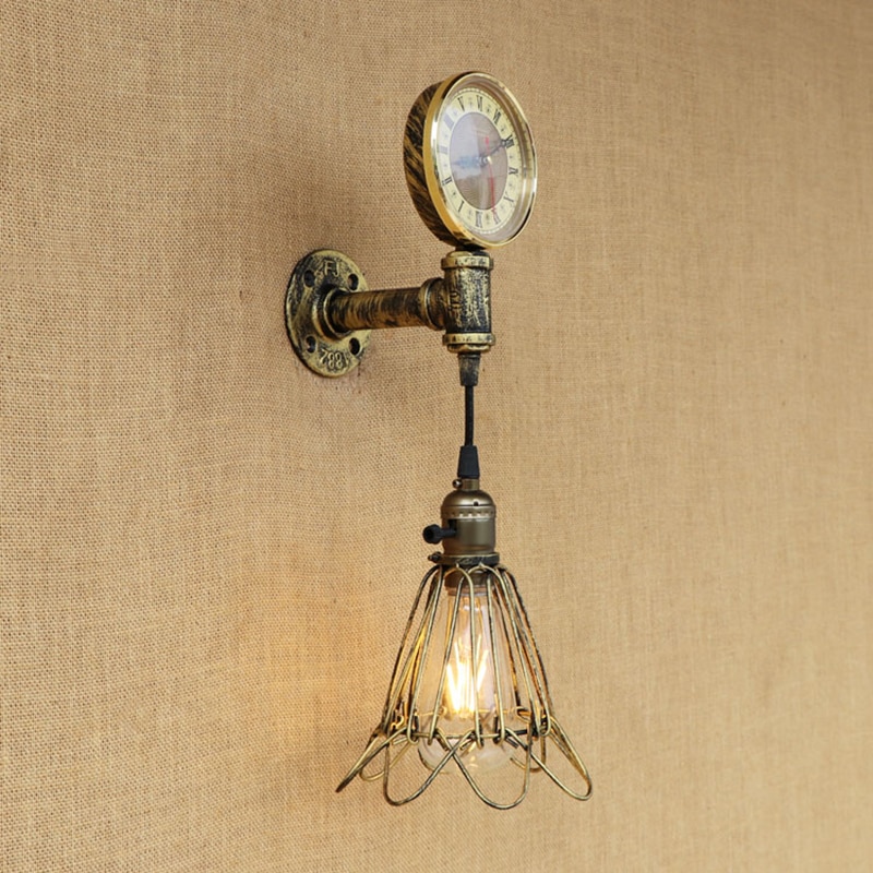 Amerikaanse LOFT vintage wandlamp indoor LED verlichting ijzer roest industriële klok stijl voor woonkamer slaapkamer restaurant bar E27