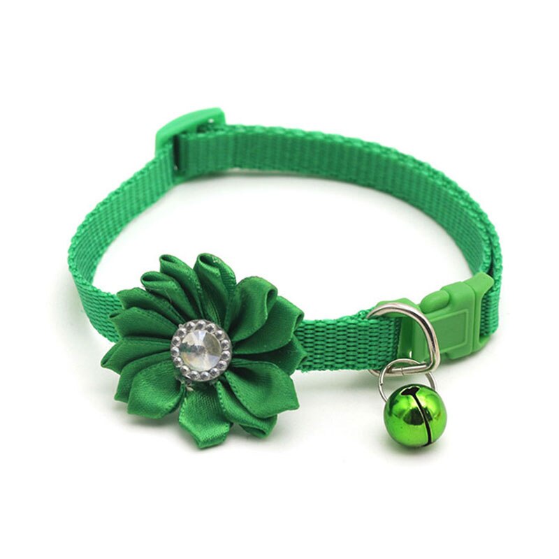1PC collier pour chien fleur cloche diamant chien chat collier cou sangle réglable facile à porter boucle beau chat collier chat accessoires: green
