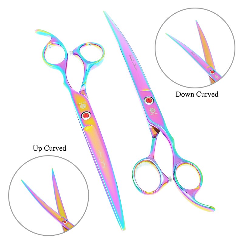 8.0 &quot;lila Drachen Hunde Pflege Schere Haustiere Gerade Gebogen Schneiden Tijeras Friseur 7.5&quot; Ausdünnung Scher Ebene Trimmer B0051B