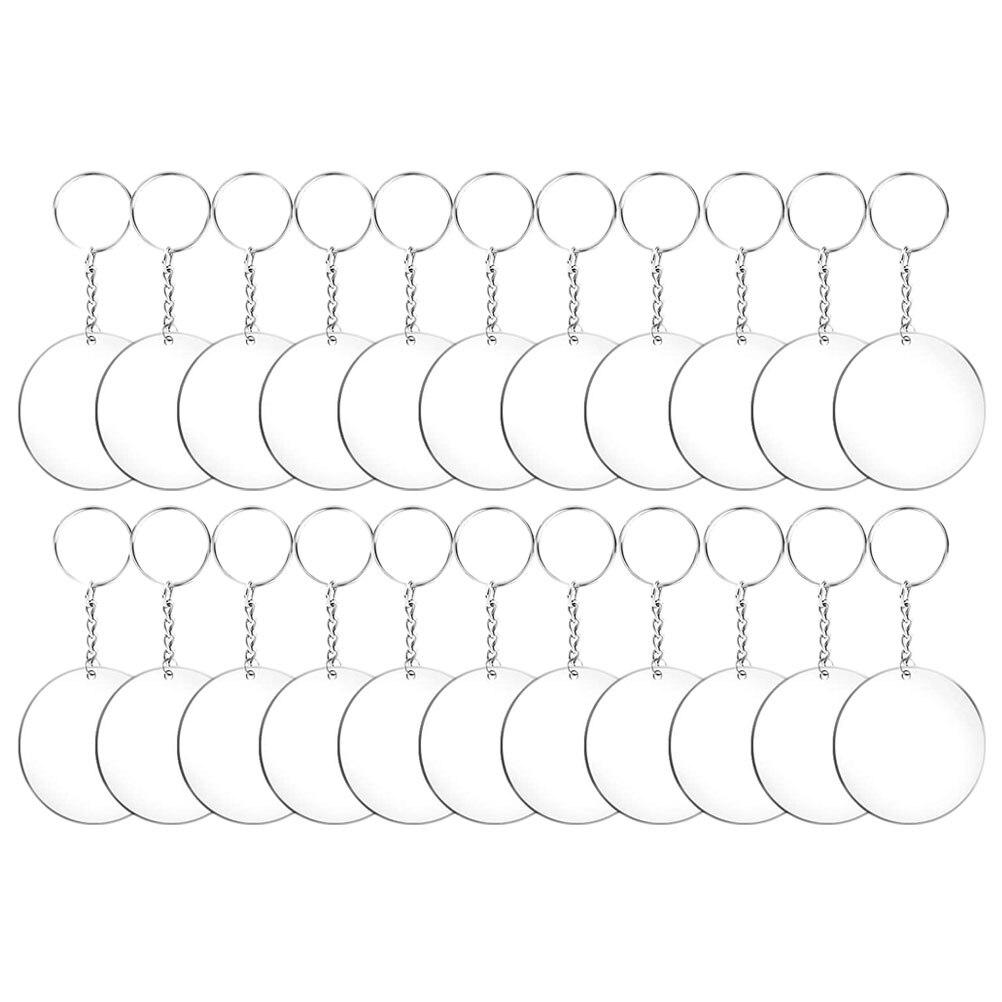 96 stk akryl gennemsigtige cirkelskiver sæt nøgleringe klare runde akryl nøglering emner nøglering til diy tilbehør kit ringe: 24 xplader 24x ring