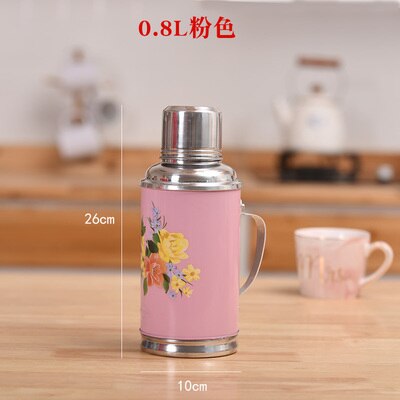 Thermos de voyage rétro, 0.8/1,2 l/2l, bouteille de café, en acier inoxydable, tasse, conservation de la chaleur et du froid: 0.8L Pink