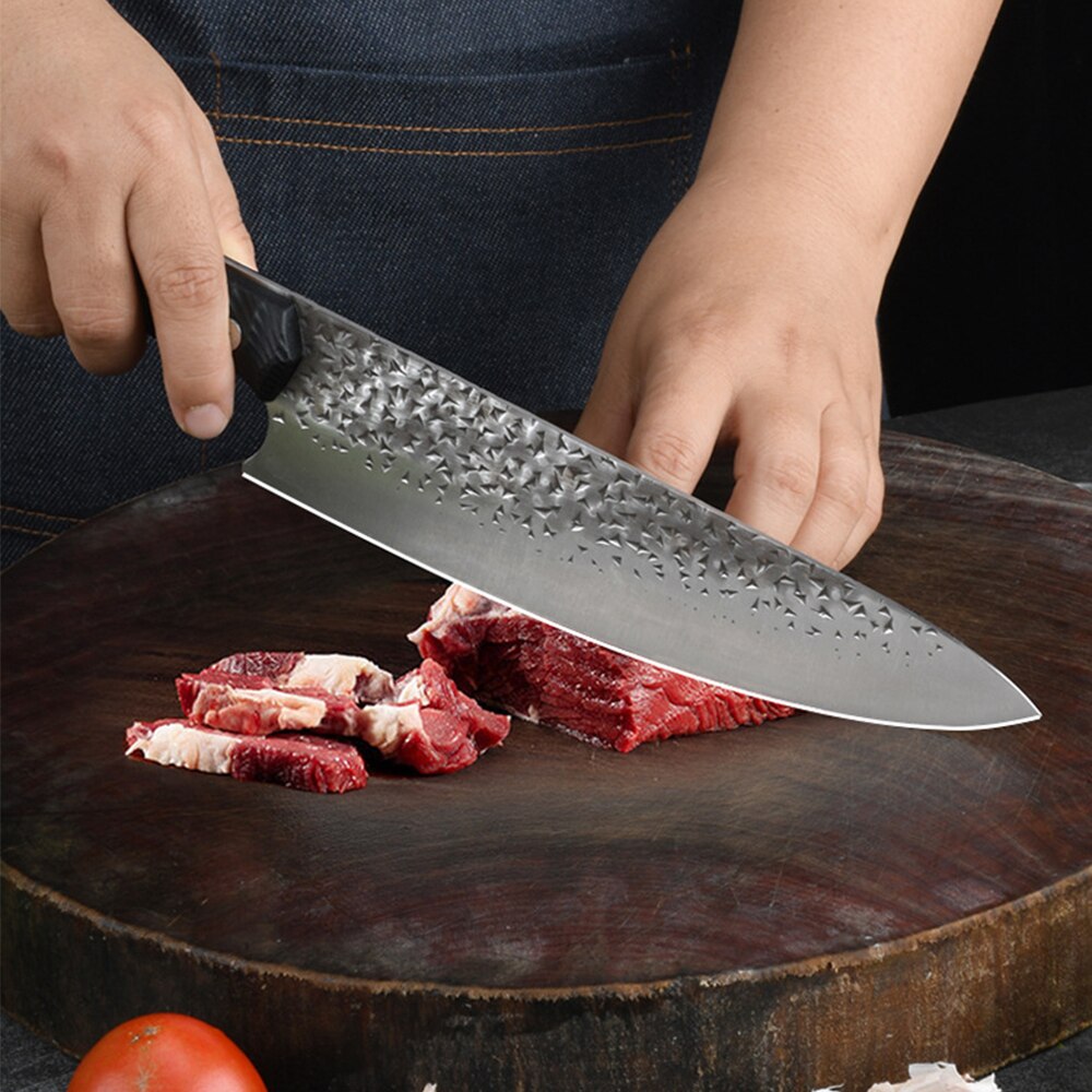 2022 Hand Forged Knife Chef Cooking Kitchen Knives Set Santoku Utility Hunting Knife With Composite Fiber Handle