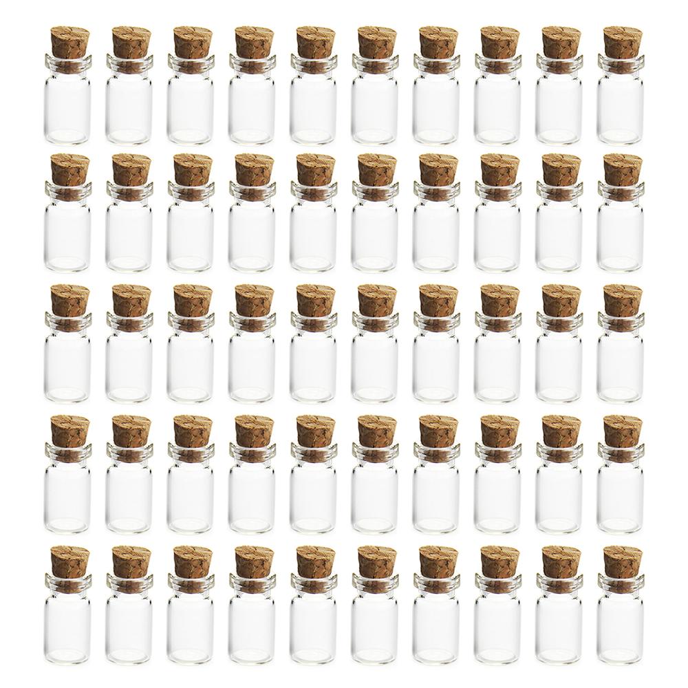 50 Stuks 12*24 Mm 1.5 Ml Mini Glazen Flessen Lege Mini Glazen Potten Met Kurk Voor Diy craft Decoratie-Transparant: Default Title