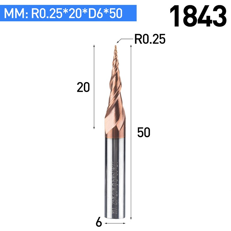 HUHAO 2pcs/lot HRC55 Tapered Ball Nose End Mill Tungsten Solid Carbide Coated CNC Milling Cutter D4-D10mm Engraving Bit: 1843