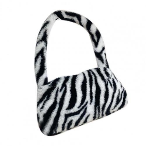 Schultertasche mit leopardenmuster, tragbar, quadratisch, vielseitig kombinierbar, plüsch-achseltasche, bekleidungsaccessoire, tragbare achseltasche mit kuhmuster: Zebraweiß