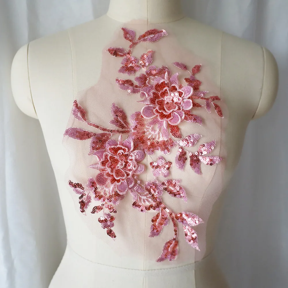 Lantejoulas bordadas flor aplique renda tecido guarnição gola de malha vestido de noiva de casamento remendo de costura vestido de festa decoração artesanato faça você mesmo: MAÇANTE