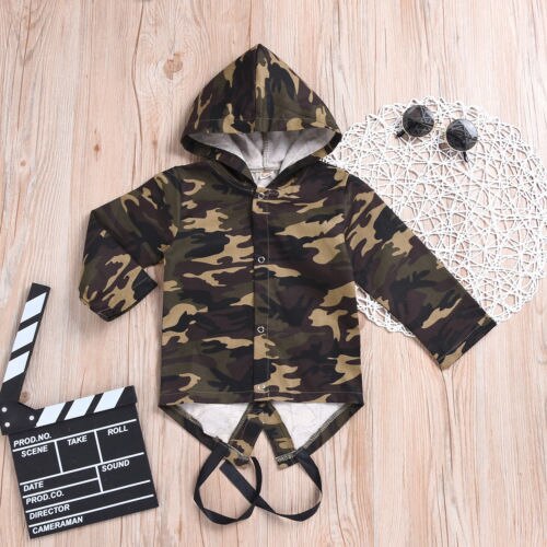 Spädbarn barn pojkar flickor långärmad jacka camo huvkappa barn ytterkläder småbarn babykläder 0-24m