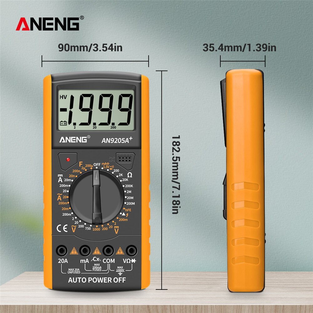 ANENG DT9205A+Digital Multimeter LCD Display Manual Range AC DC Resistance Capacitance Transistor Tester Ammeter NCV Test Meter