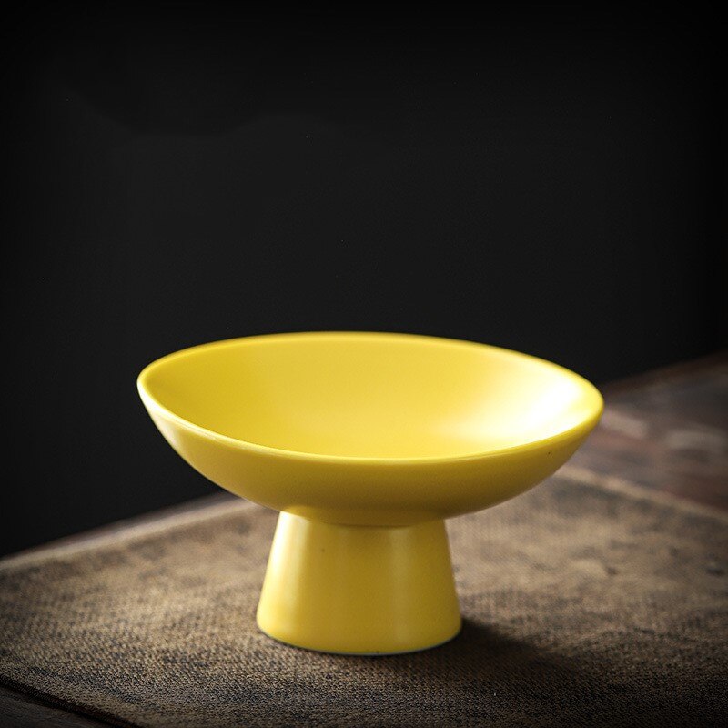 Japanese Ceramic Tea Tray Teaware Kung Fu Tea Set Snack Tray Fruit Tray Serving Tray Tea Ceremony Accessories: Matt yellow
