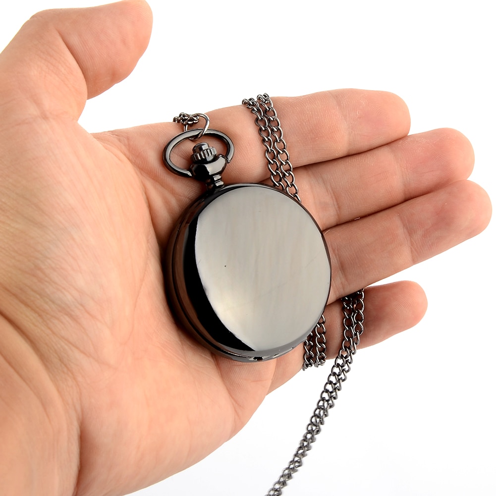 Retro svart silver slät steampunk kvarts fickur i rostfritt stål