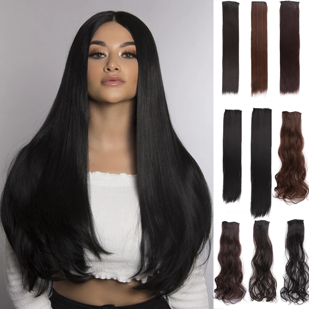 LVHAN 2 Clip In Hair Extensions Synthetic Long Wavy Clip On High Temperature Fiber Hair Extensions