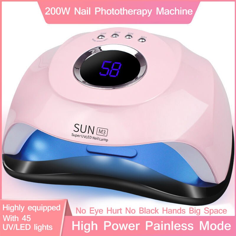 180W Zon M3 Nail Gel Droger Nail Lamp 45LED Uv Lamp Snel Droog Nagellak Drogen Lamp Roze/groen Professionele Manicure Lamp