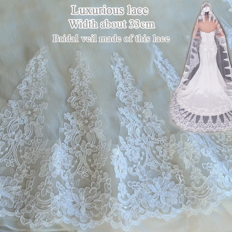 1 meter/parti 33cm brede hvide blonder trim bryllup blonder stof håndlavet gør det selv tøj tilbehør bryllup hovedbeklædning blonder