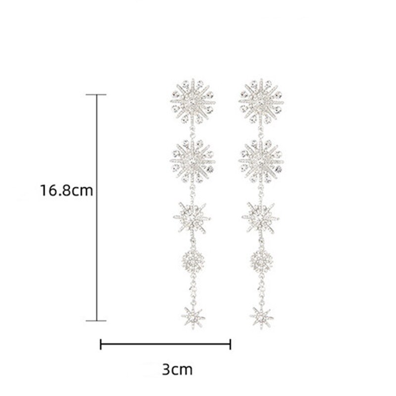 FYUAN – boucles d&#39;oreilles flocon de neige et strass pour femmes, longues, pompon, étoile, cristal, de mariage, de fiançailles
