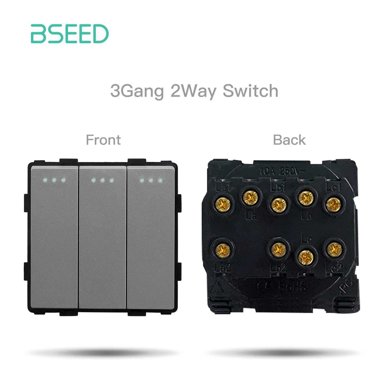 BSEED Mechanism Wall Push Button Light Switch Dimmer Glass Frames EU French Electric Socket Function Parts DIY Free combination: 3Gang 2Way