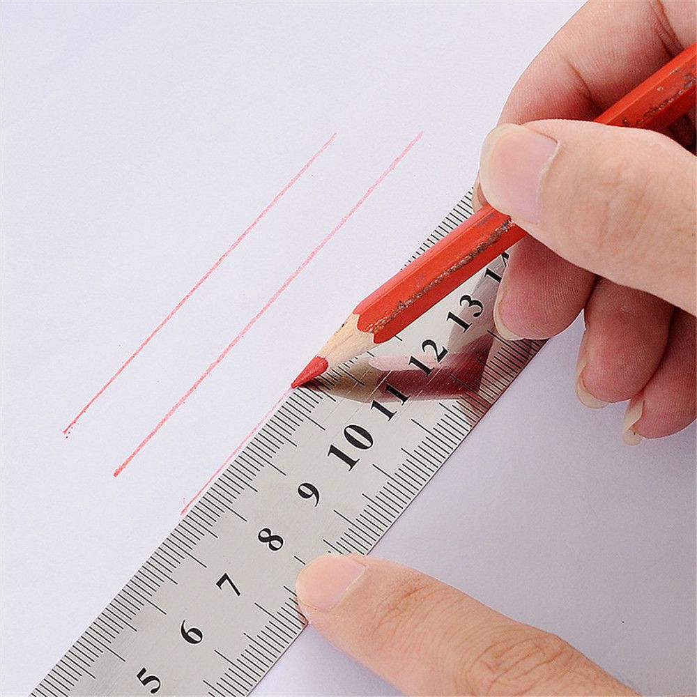 2Pcs Double Side Schaal Metalen Liniaal Precisie Roestvrij Stalen Rechte Ruler Meten School Office Tekenmaterialen 0.5Mm