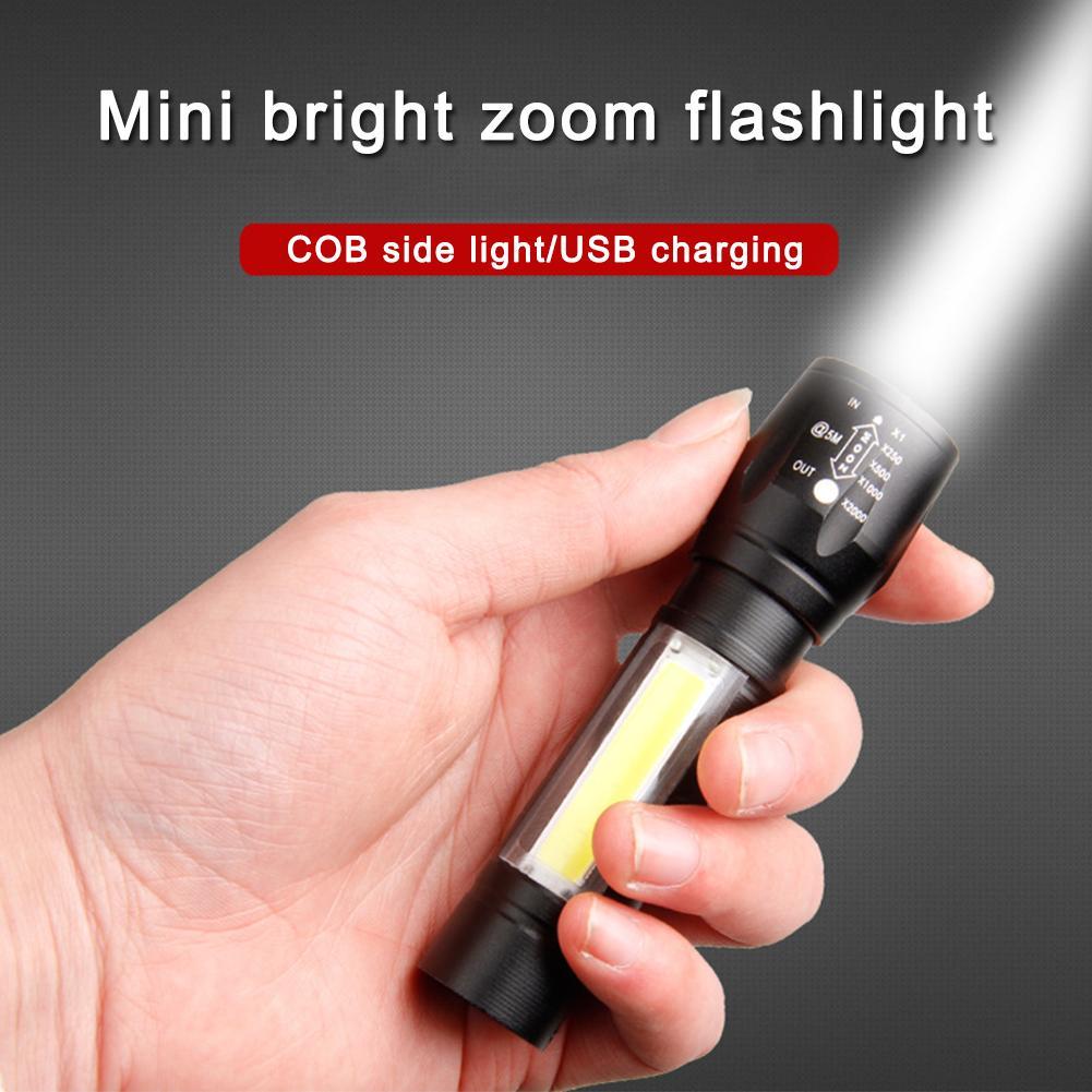 Linterna LED pequeña con luz lateral COB, luz fuerte, Zoom telescópico, Kit de carga USB, Mini linterna 511