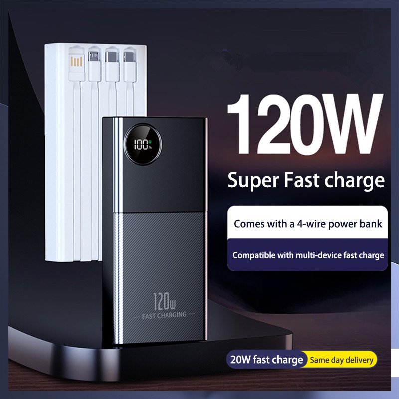 ONEPLUS 200000mAh Power Bank 120W Super Fast Charge Portable Charger Built in Cables LED Digital Display For iPhone Xiaomi IOS