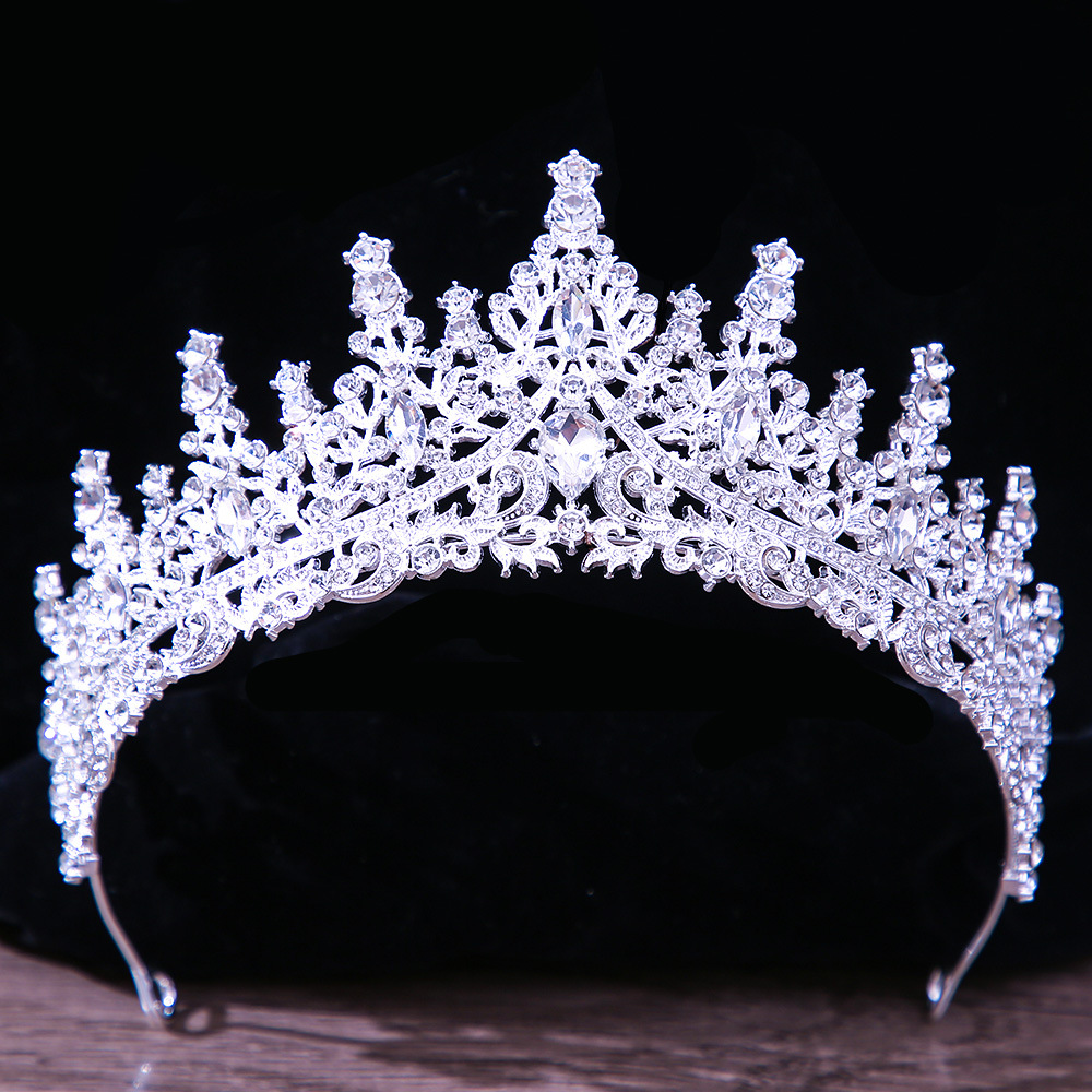 Diadèmes de mariée en cristal de couleur argent, couronne de luxe, strass, diadème de concours, couvre-chef, accessoires pour cheveux de mariage: Imitation plaquée rhodium
