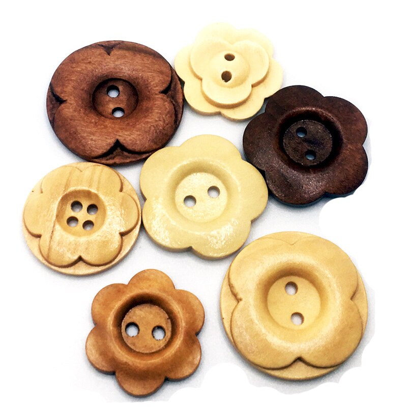 Botones de madera para manualidades, botones decorativos de 2 agujeros con forma de flor Vintage, para manualidades, álbum de recortes, ropa, SC280, 23-30mm, 30 unids/lote