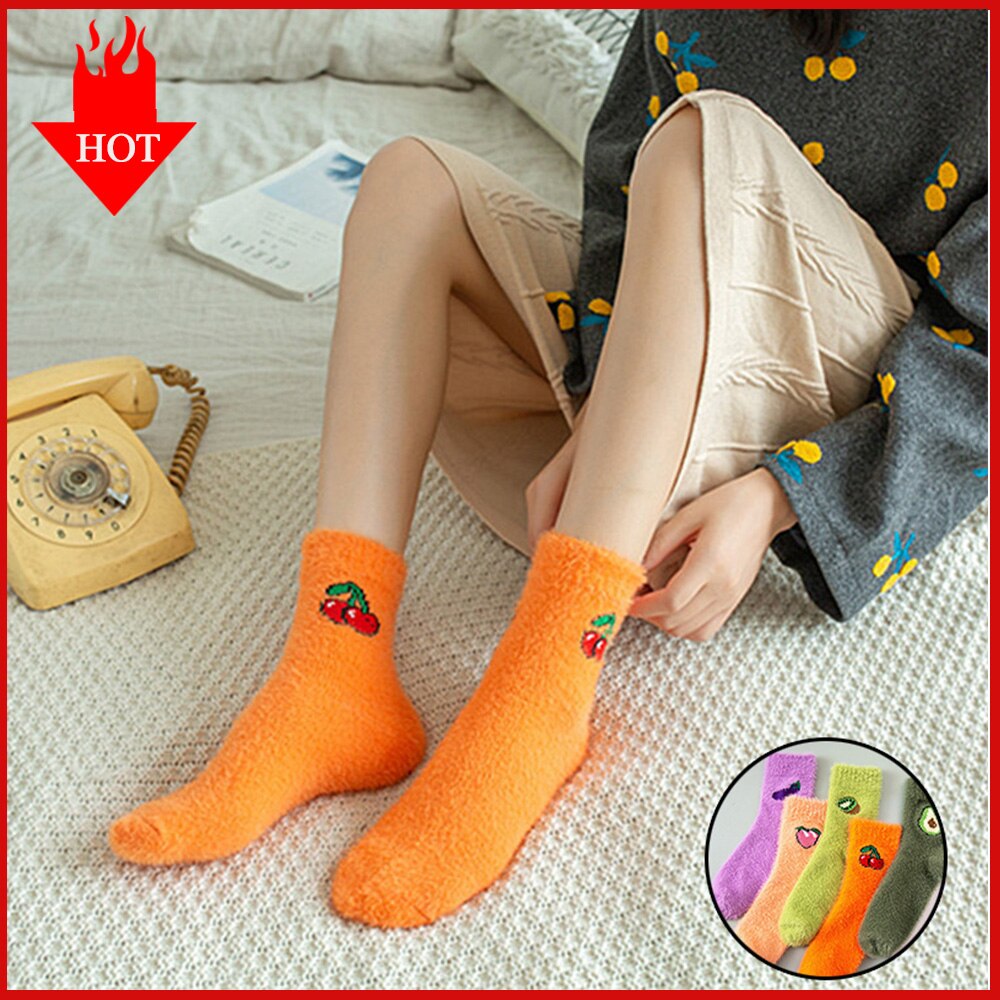 Qiwn 1 par vinter kvinnor roliga sportsockor söt tecknad frukt citron japansk harajuku skateboard yoga långa strumpor dam hemkläder