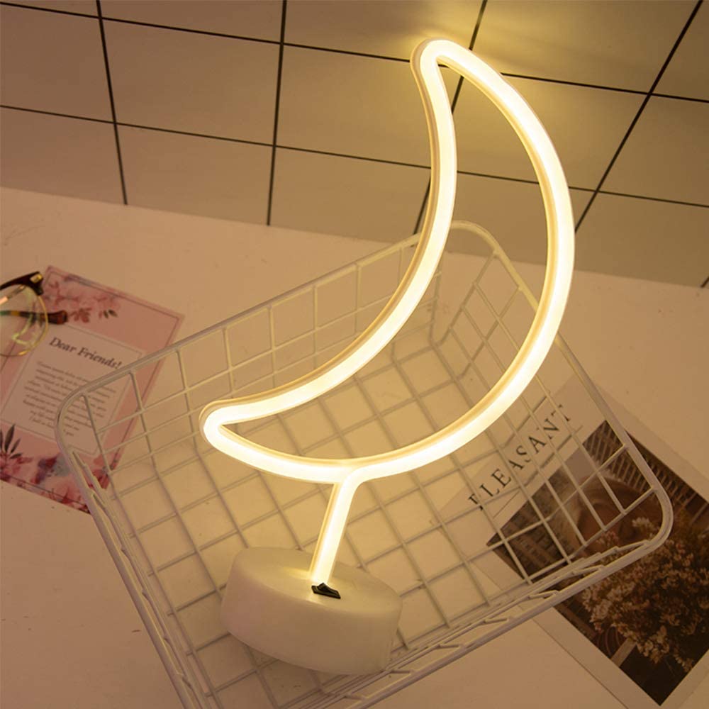 Kaktus lys led neon vegglampe batteri neon lys skilt flamingo kokosnøtt måne lampe for hjemmet barnerom festlig jul: Måne