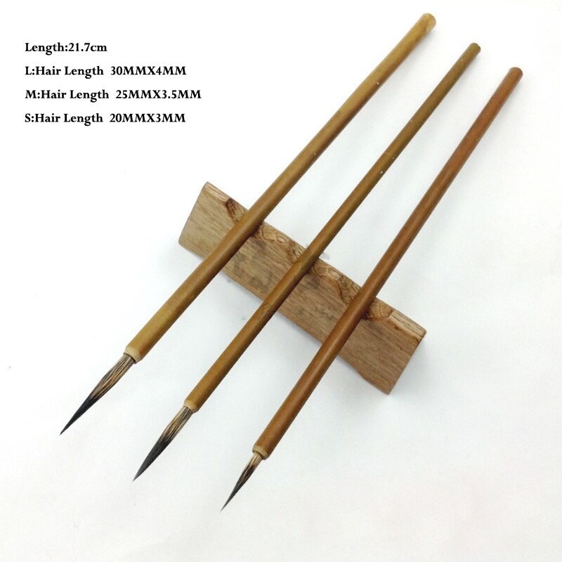 3 stk (sml) kroglinie fin malebørste kinesisk kalligrafibørste pen bambusaksel pensel kunst stationær oliemaleribørste