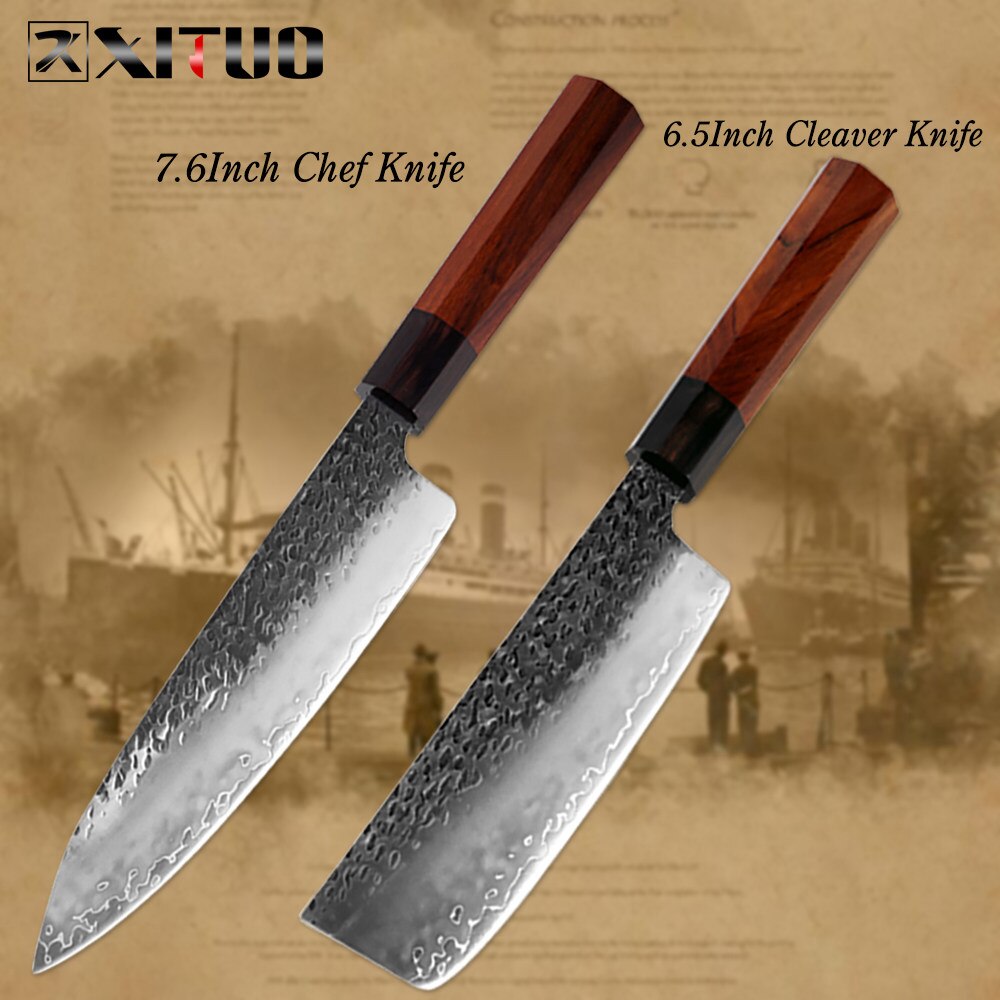 XITUO Kitchen Chef Knife Three-layer Steel Handmade Forged Sharp Cleaver Kiritsuke Boning Santoku Paring Knives Cooking Tools