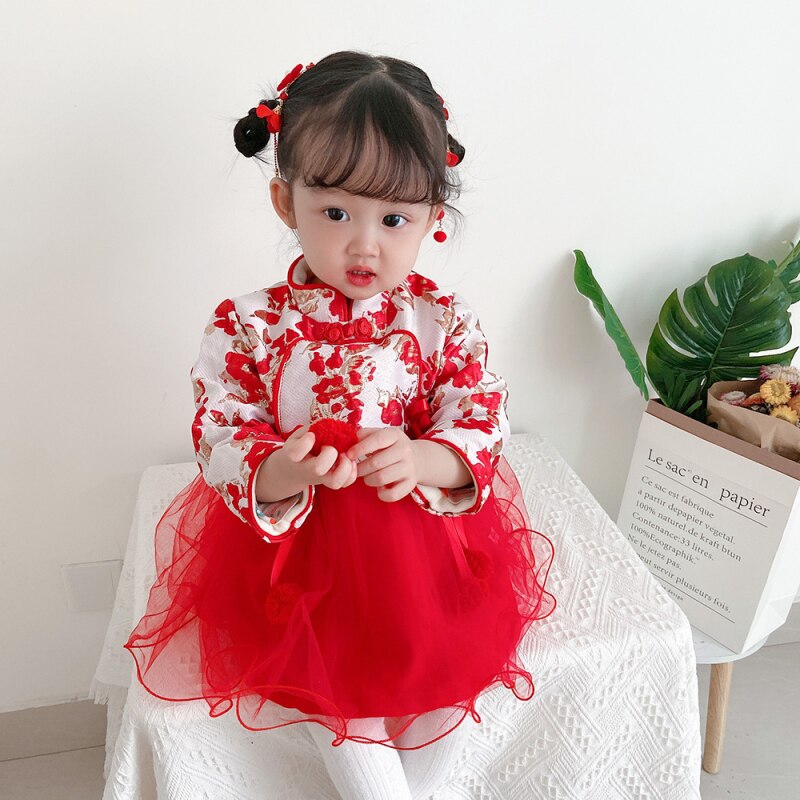 Year Princess Dress for Girls Baby Clothes Chinese Style Hanfu Velvet Thicken Warm Winter Fairy Chinoiserie Cheongsam