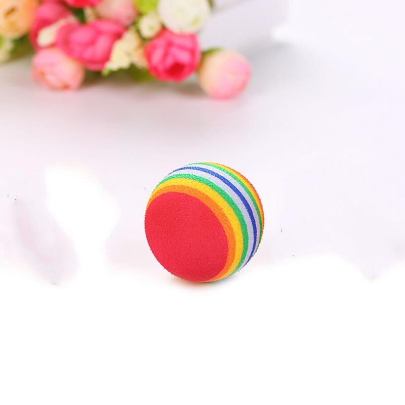 Interaktiva kattleksaker boll husdjurstillbehör lek tugga skallra repa eva träning locka underhålla 3.5cm regnbågskatt leksaksboll: 1 st