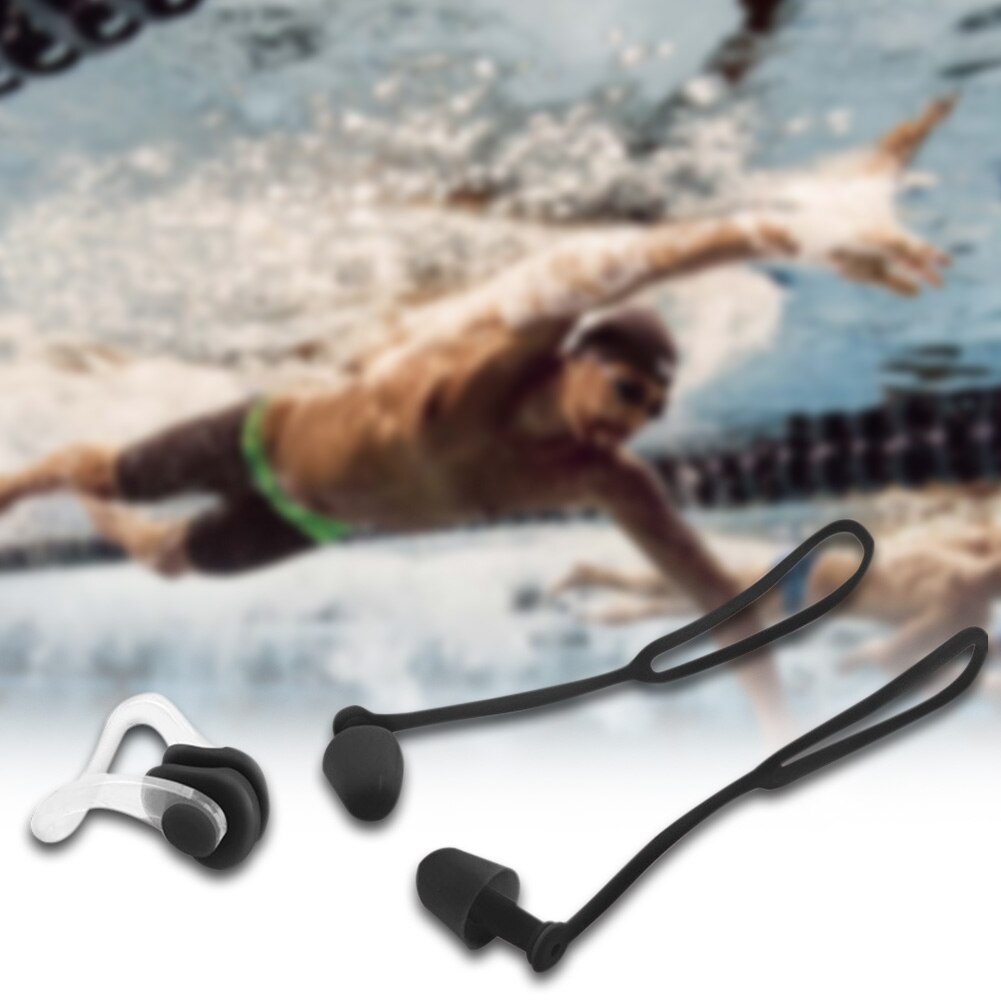 Clip de nariz para surf, Protector impermeable suave y cómodo con cuerda, tapones para los oídos de silicona para buceo, deportes, natación, no tóxico