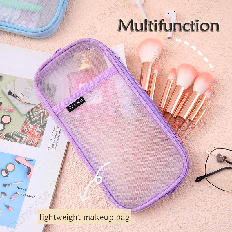 Kawaii Etui Doorzichtige Nylon Pen Etui Organizer Cartoon Potlood Doos Voor Meisjes Schattige Koreaanse Briefpapier Schoolbenodigdheden