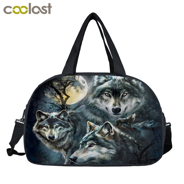 Wolf Howling Moon Travel Duffle Bag Women Handbags Ladies Larger Capacity Storage Bags Multifunctional Travel Totes Shoes Holder: STByinhua52