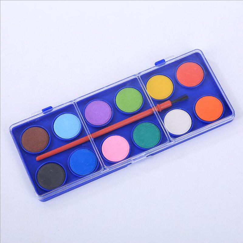 1Set Portable hand-painted watercolor set 12 color beginners entry paint boxed solid watercolor paint learning painting supplies