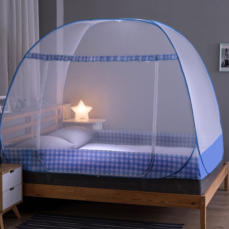 Portable Mosquito Net Single Door Installation Free Foldable Summer Automatic Pop-up Anti-fall Breathable Children's Bed Tent: Blue / Single-door 1.8M Bed