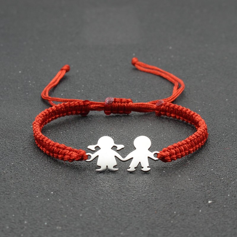 Leuke Familie Stijl Roestvrij Staal Jongen Meisje Bedelarmband Lucky String Handgemaakte Braid Verstelbare Armbanden Voor Vrouwen Mannen Stellen: Red