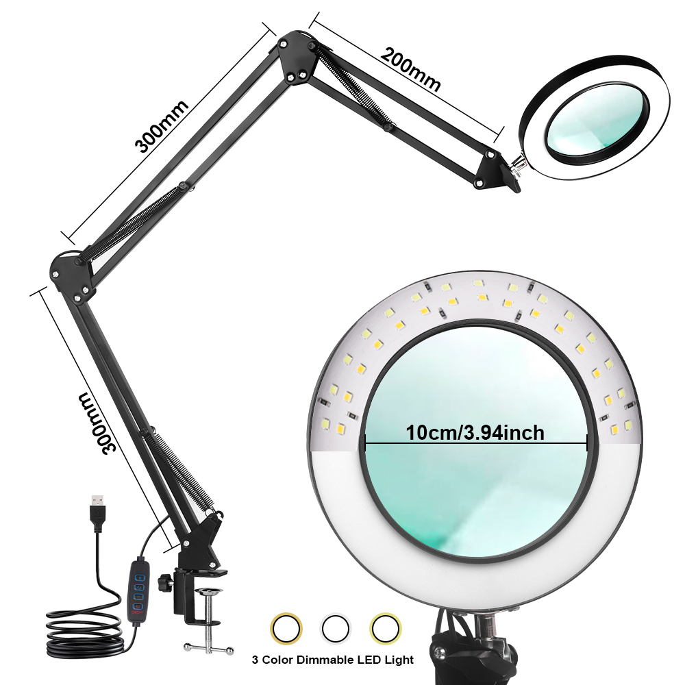 72 10x LED-leuchtlupe mit usb-anschluss und 3 farben, Ideal für lötkolbenreparaturen, als tischlampe oder hautpflege-werkzeug.: Grün