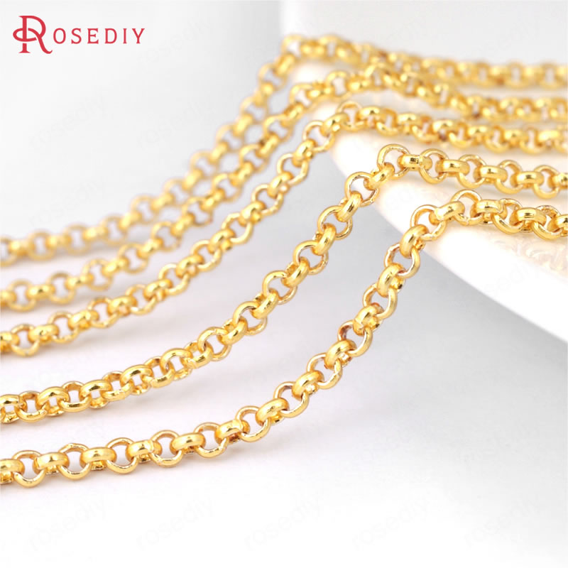 (15900)2 Meters 2MM 3MM 3.8MM Brass Round Link Chains Necklace Chains Jewelry Making Supplies Diy Findings Accessories