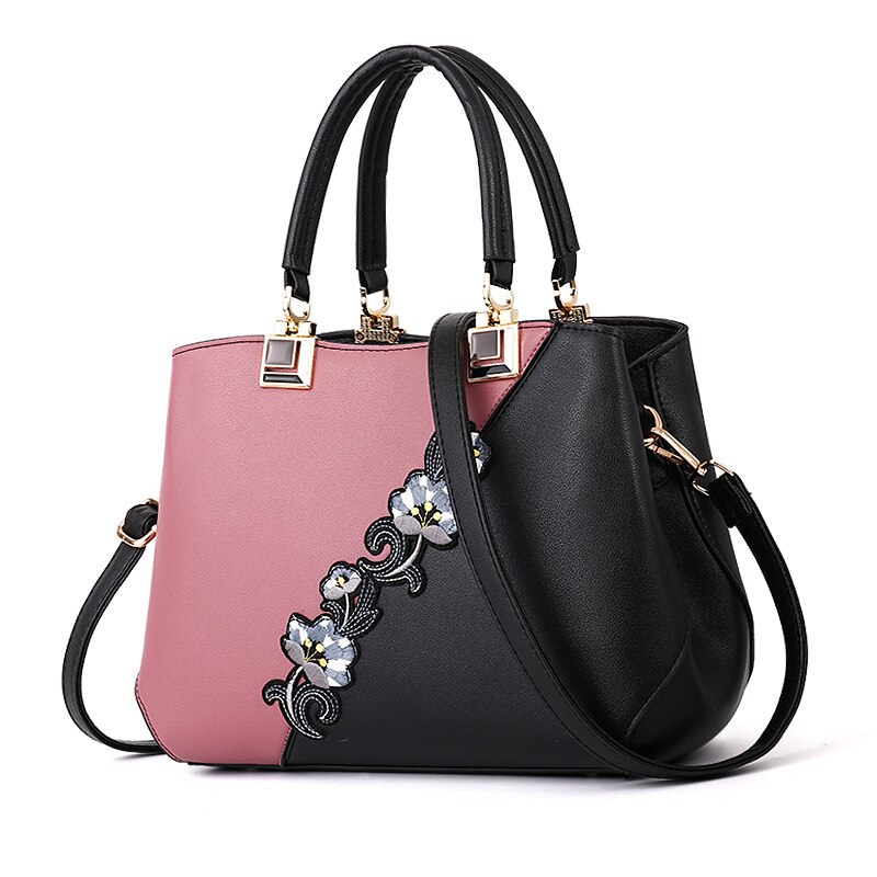 Bolso de mano con bordado de flores para mujer, bolsa de hombro con bordado de flores,: pink1