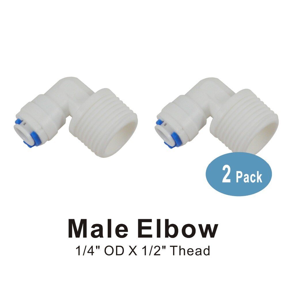 2 PACK OF Water Filter Adapter Male Elbow 1/2" Thread x 1/4" OD Quick Connect QC RO System Fittings