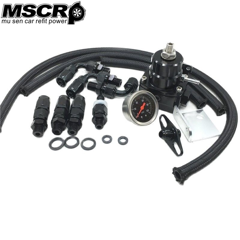 Universal Adjustable Fuel Pressure Regulator Oil 100psi Gauge AN 6 Fitting End-Black