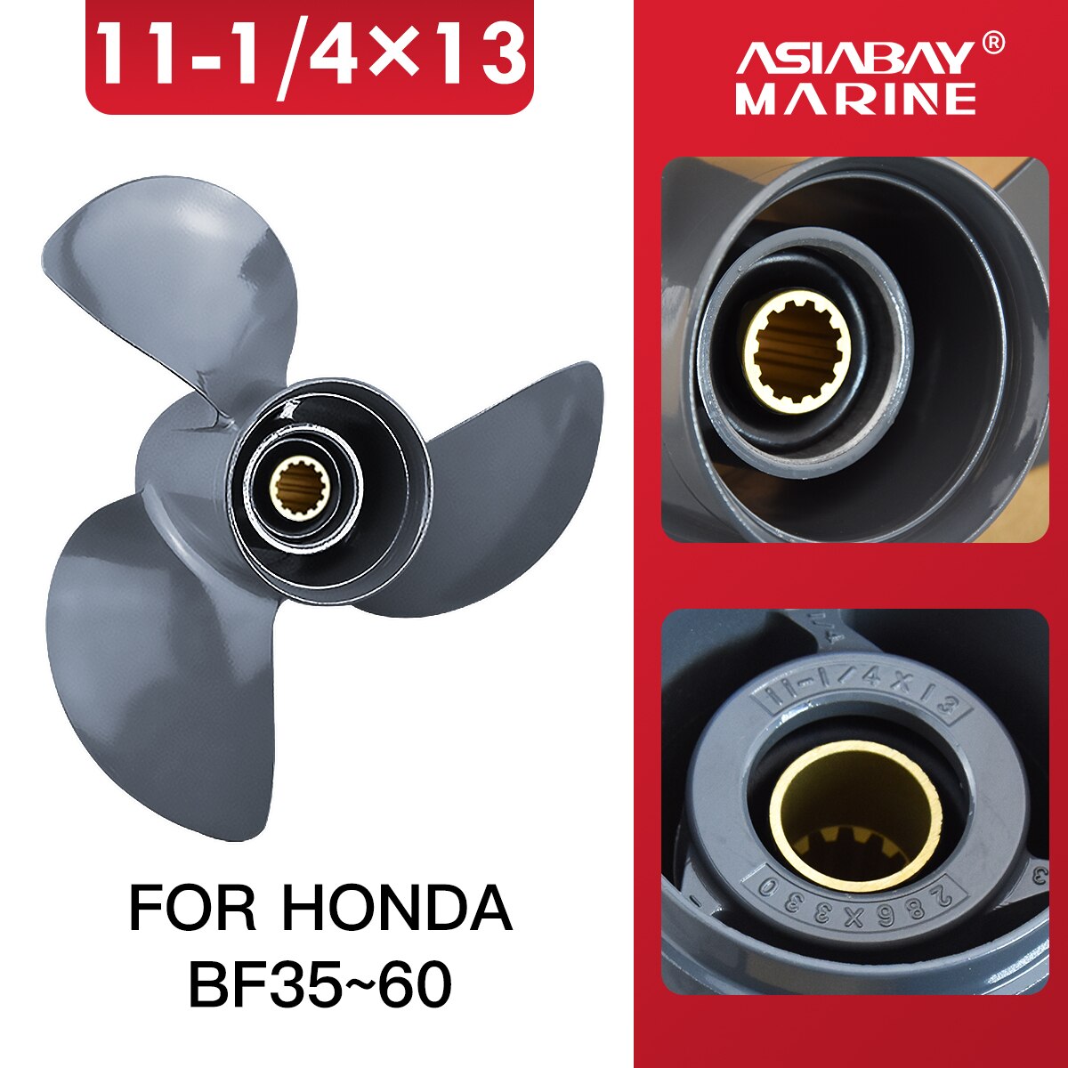 Outboard Propeller For Honda 35hp 40hp 50hp 60hp 11 1/4*13 Boat Motor Aluminum Alloy Screw 3 Blade 13 Spline Marine Engine Part